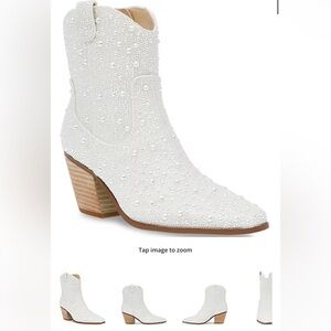 Blue by Betsey Johnson Diva Bridal Pearl Embellished Western Booties